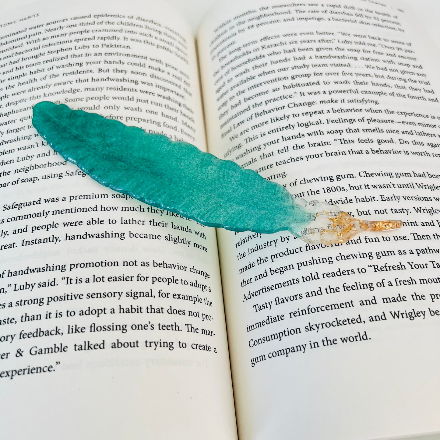 Aquamarine Feather Bookmark